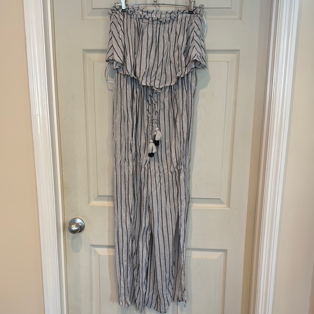 Striped Gray Women's Jumpsuit Swim Coverup